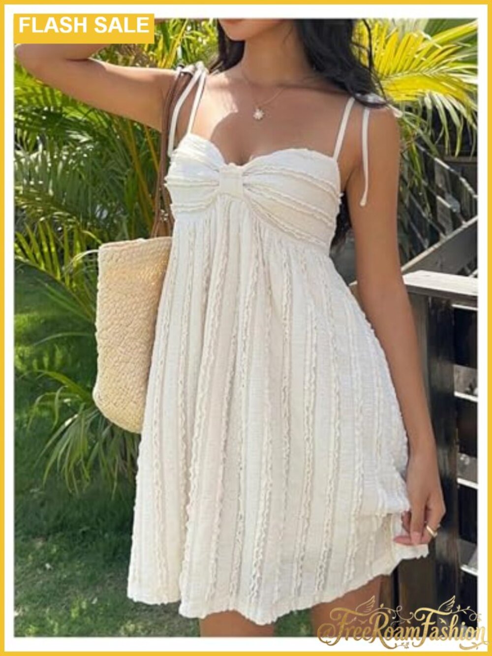 Women's Cami Babydoll Mini Dress Spaghetti Strap Fit & Flare - Picture 3 of 4